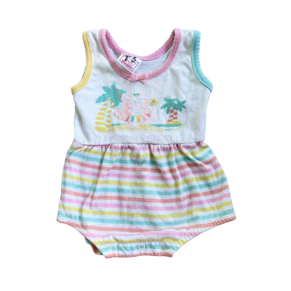 Vintage 1990s Buster Brown Tropical Cat Romper 6-9mos
